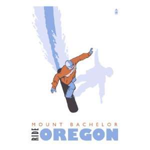   Bachelor, Oregon, Stylized Snowboarder Giclee Poster Print, 24x32