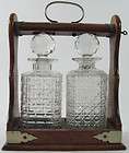 Antique Cut Glass Decanters in Locked Wood Tantalus Stand