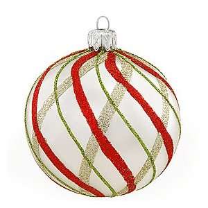  White With Red And Green Glitter Stripes Ornament