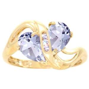  14K Yellow Gold Twosome Pear Gemstone Ring White Topaz 