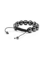 Tibetan Knotted Bracelet   Hematite w/ Black String   Bead Size 12mm 