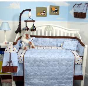   Blue Stitch Traveler Baby Infant Crib Nursery Bedding Set 10 pcs Baby