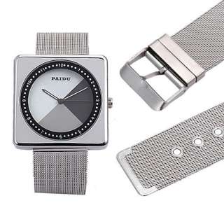 black & gray face fashion stainless steel women men quartz wrist watch 