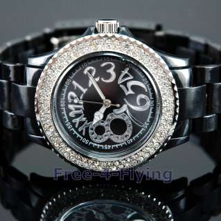 Noble Black Lady Girl Crystal Sport Plastic Wrist Watch  