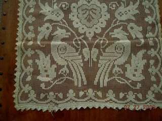 1800s antique VICTORIAN LACE table runner BIRDS folky  