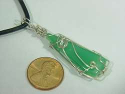 BUTW Sterling silver Wire Wrapped Green Chrysophrase Specimen Pendant 