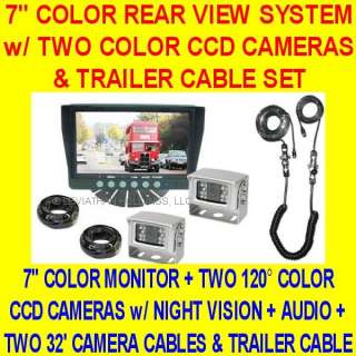 REAR VIEW BACKUP TWO CAMERA SYSTEM w/ TRAILER CABLE  
