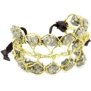   Collection Brass and Pyrite Braided Wire Cuff Bracelet Jewelry