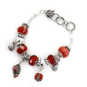  Fashion Charm Bracelet; 8L; Silver Metal with Red beads 
