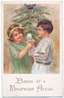 art CA Child Christmas Tree Doll vintage 1910s postcard  