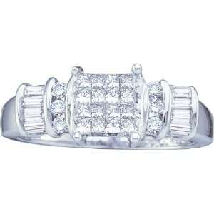  Princess Baggette 0.50 Carats Diamond 14k White Gold Ring 