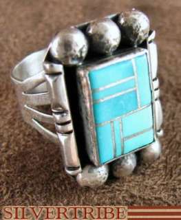 Native American Navajo Turquoise and Silver Ring Size 8  