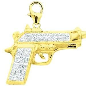  14K Yellow Gold Diamond Gun Charm Jewelry