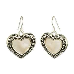  True Love Silver Tone Mother of Pearl Heart Earrings 