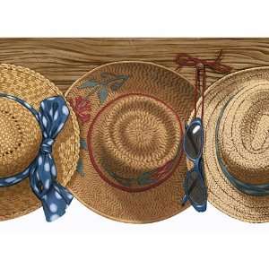   Brown and Blue Tropical Beach Hats Wallpaper Border