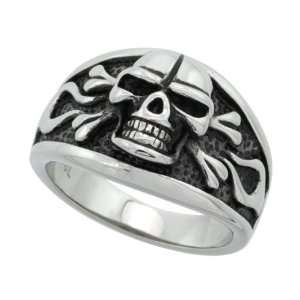   & Crossbones with Flames Cigar Band Ring 14mm (9/16 in.), size 13