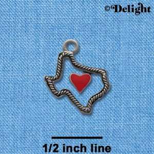   Open Rope Texas with Red Heart   Silver Plated Charm