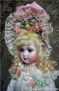 Jumeau Triste bisque Antique reproduction doll by Emily Hart dress 