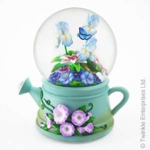 Sculptured Musical Water Can & Flowers Snow Globe   Rotating Water 
