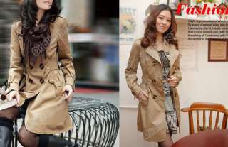 New Fashion Womens Slim Fit Trench Double breasted Coat Jacket Outwear 