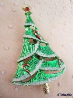 Vtg BJ Christmas Tree Candycane Ornaments Pin Brooch  