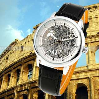   Automatic Skeleton Mechanical Transparent Steel Men Wrist Watch Clock