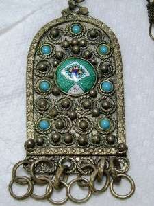 Large Rare Vintage 800 Silver Persian Turquoise & Enamel Pendant 