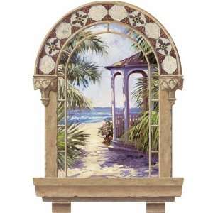    Tropical Beach Ocean Palms Gazebo Window View Mural