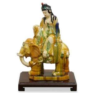  Tang Tri Color Ceramic Kwan Yin on Elephant Statue