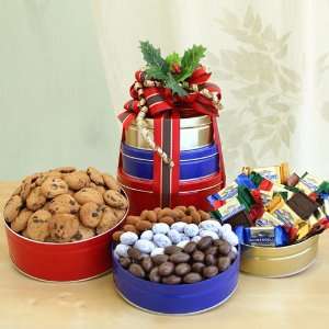   Chocolate and Cookies Christmas Holiday Stacking Tins Gift Tower