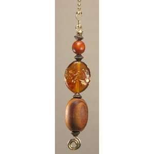   Amber Lampwork Glass and Wood Ceiling Fan Light Pull