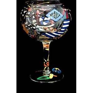 Beach Party Design   Hand Painted   Glass Goblet   12.5 oz.  