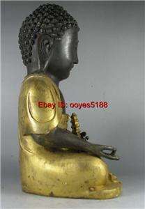 Chinese old gilt bronze carved buddha hold tower statue  