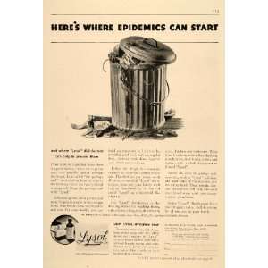  1937 Ad Lehn Fink Lysol Disinfectant Trash Can Germs 
