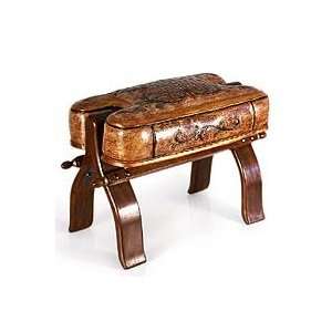  NOVICA Tornillo wood and leather stool, Golden Maze 