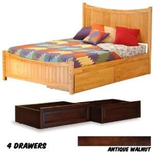Platform Bed Queen w/ Matching Foot Board w/ Raised Panel Bed Drawers 
