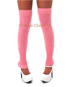   Knee High Ribbed Knit Leg Warmers Baby Pink Stockings Hosiery  