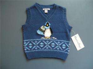 Babys New Hartstrings Penguin Blue Sweater Vest 12 M  