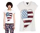   bling heart shape stars stripe flag woman top lady tee US T shirt 2 4