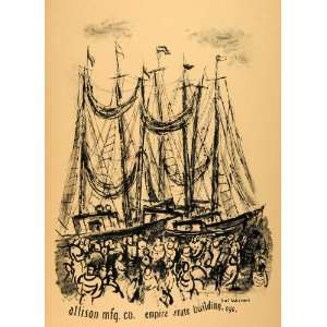   Sol Wilson Boat Sailing Crowd   Original Lithograph