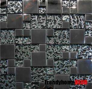 SAMPLE  Stainless Steel Pattern Textured Glass Mosaic Tile Kitchen 