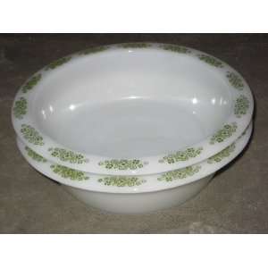 Anchor Hocking Glass Green Daisy Placesetter Collection Serving Bowls 