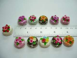 100 Mini Round Cakes 2 cm Top Rose Dollhouse Miniature  