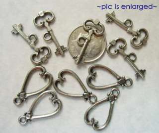 Antique Silver Heart and Key Toggle Clasp Clasps  