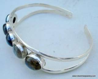 sterling silver cuff bracelet bangle labradorite stones  