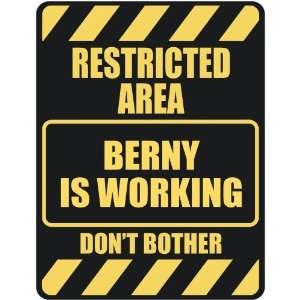   RESTRICTED AREA BERNY IS WORKING  PARKING SIGN
