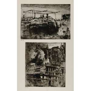  1912 Print Porte St. Croix Gand Bruges Belgium Brangwyn 