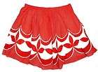 NEW $128 White Chocolate Embroidered Cotton Skirt L Large 10 Red 