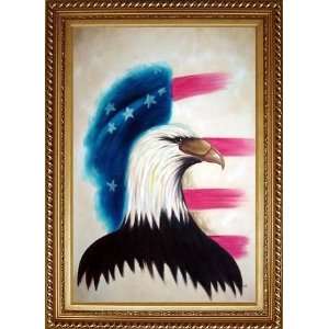 Eagle Head and American Flag Oil Painting, with Exquisite 