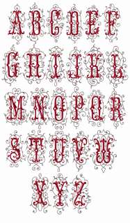 Barocco Initials machine embroidery font   natural size sample